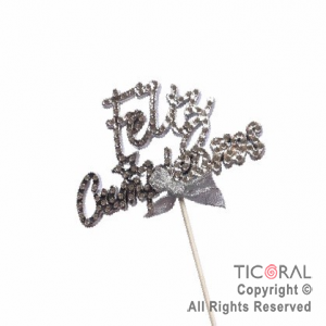 CAKE TOPPER FELIZ CUMPLEA�OS CON STRASS PLATA X 1